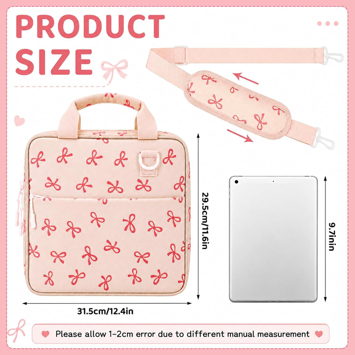 Zipper Binder Folder Keeper with Strap 2", 3 Ring, Pink, Bow