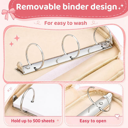 Zipper Binder Folder Keeper with Strap 2", 3 Ring, Pink, Bow