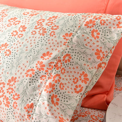 Ultra-Soft Microfiber Sheet Set - Double Brushed - Wrinkle and Stain Resistance - Fit 14 inches Deep Pocket - 6 Pieces Set (Queen, Peach Floral)
