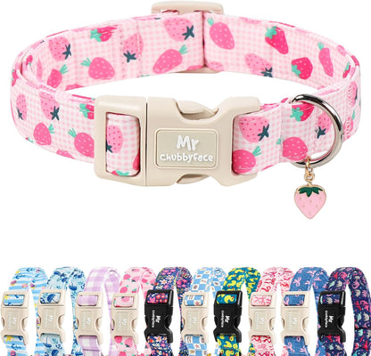 ·MR.CHUBBYFACE· Pink Strawberry Dog Collar for Small Dogs S