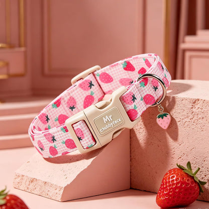·MR.CHUBBYFACE· Pink Strawberry Dog Collar for Small Dogs S