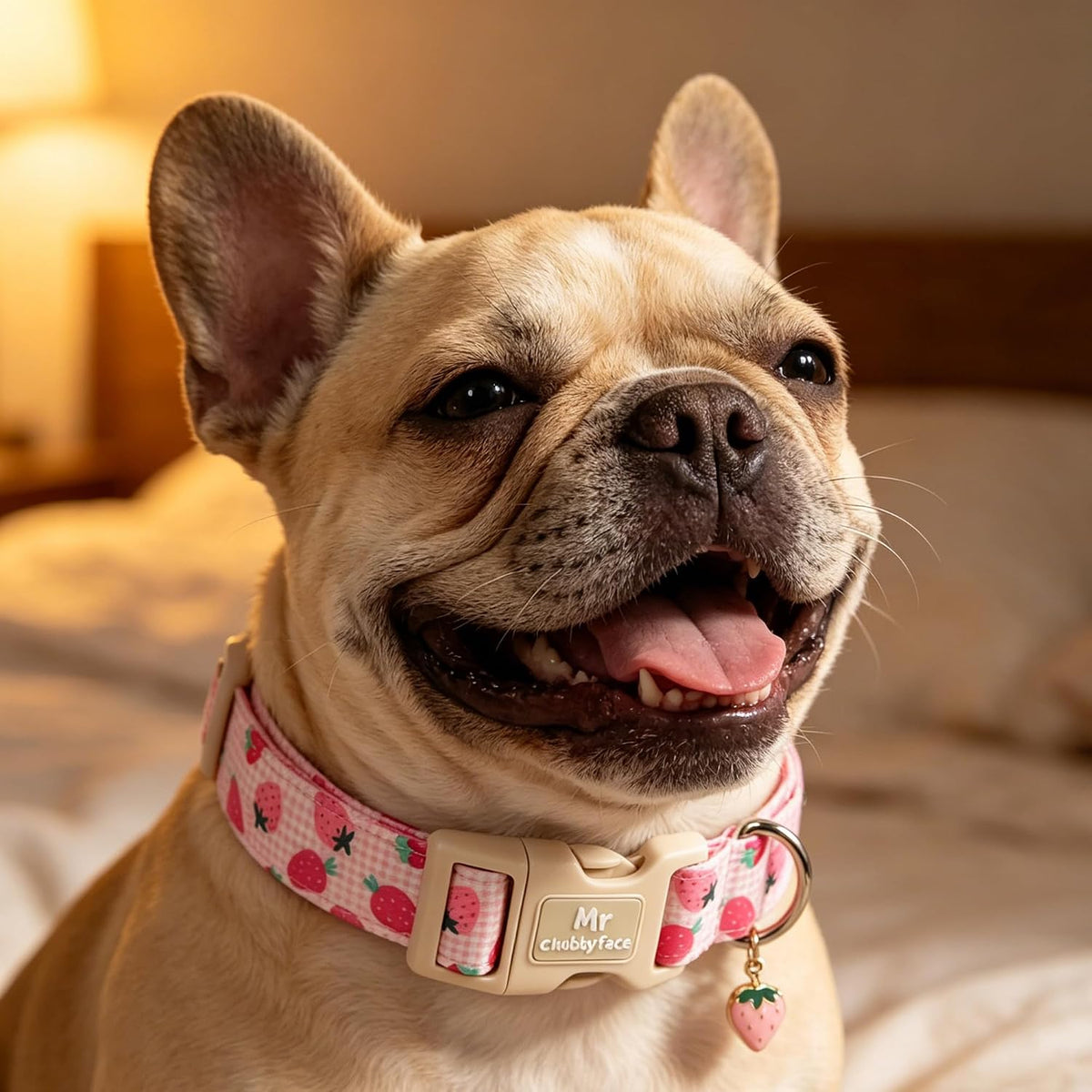 ·MR.CHUBBYFACE· Pink Strawberry Dog Collar for Small Dogs S