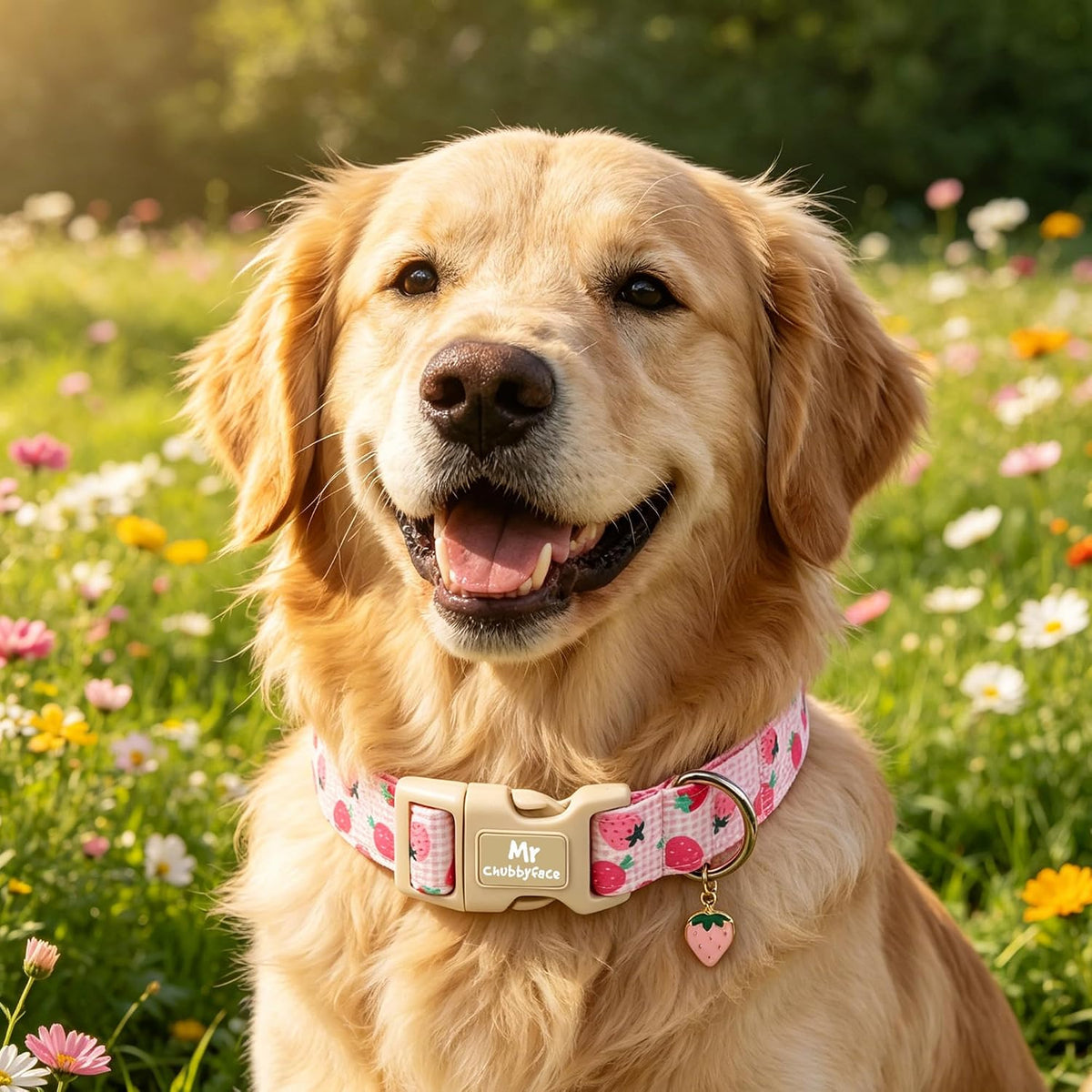·MR.CHUBBYFACE· Pink Strawberry Dog Collar for Small Dogs S