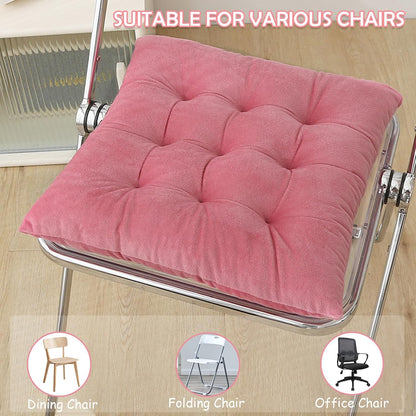 2 Pack Square Seat Cushion Chair Pads for Kitchen Dining Chairs, Soft Comfort Velvet Chair Mat Pillow Cushions with Ties for Office Desk Living Room Tatami 15.5", Pink