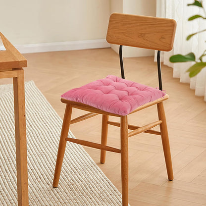 2 Pack Square Seat Cushion Chair Pads for Kitchen Dining Chairs, Soft Comfort Velvet Chair Mat Pillow Cushions with Ties for Office Desk Living Room Tatami 15.5", Pink