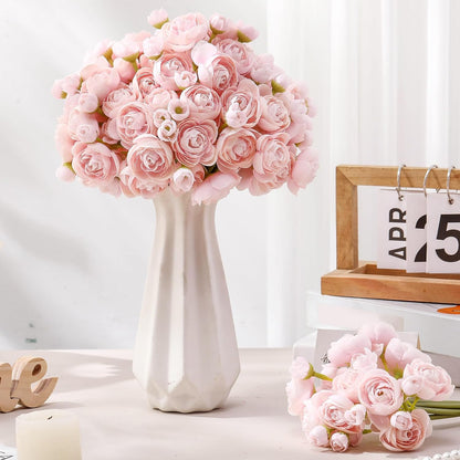 48 Pcs Ranunculus Artificial Flowers Faux Silk,Pink