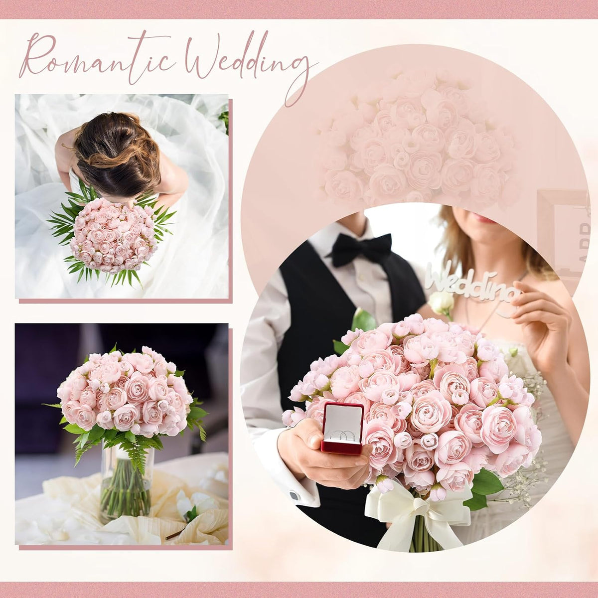 48 Pcs Ranunculus Artificial Flowers Faux Silk,Pink