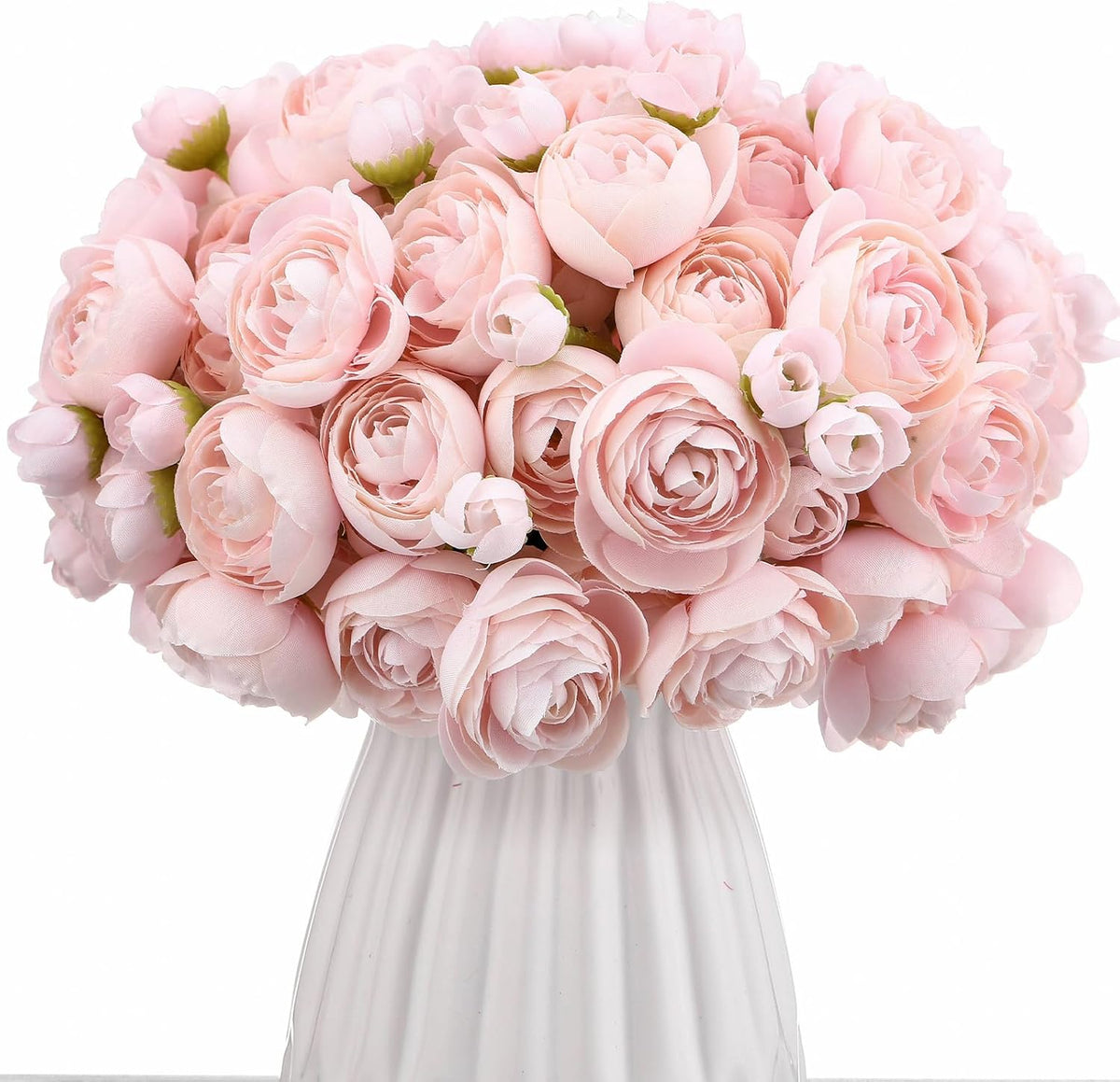 48 Pcs Ranunculus Artificial Flowers Faux Silk,Pink