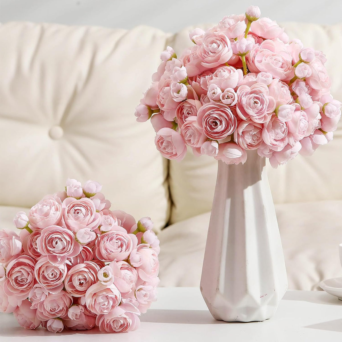 48 Pcs Ranunculus Artificial Flowers Faux Silk,Pink
