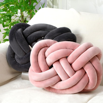 2 Pcs Velvet Knot Pillow Ball Soft Throw Pillow, Pink and Gray