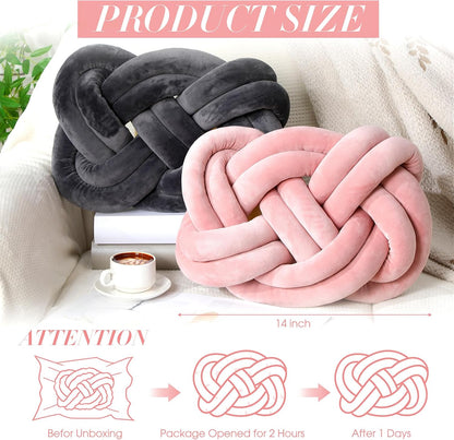 2 Pcs Velvet Knot Pillow Ball Soft Throw Pillow, Pink and Gray