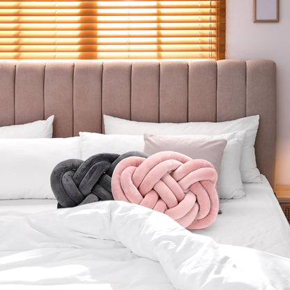 2 Pcs Velvet Knot Pillow Ball Soft Throw Pillow, Pink and Gray
