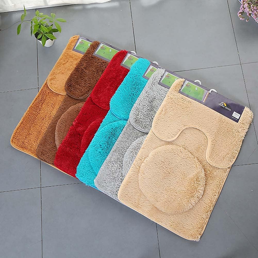 Bathroom Rug Set of 3 Bath Mats Bath Set Bathroom Rugs Soft Anti Slip Soft Mats U-Shaped Contour Toilet Rug Bathmat and Toilet Lid Cover Deep Pink