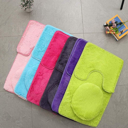 Bathroom Rug Set of 3 Bath Mats Bath Set Bathroom Rugs Soft Anti Slip Soft Mats U-Shaped Contour Toilet Rug Bathmat and Toilet Lid Cover Deep Pink