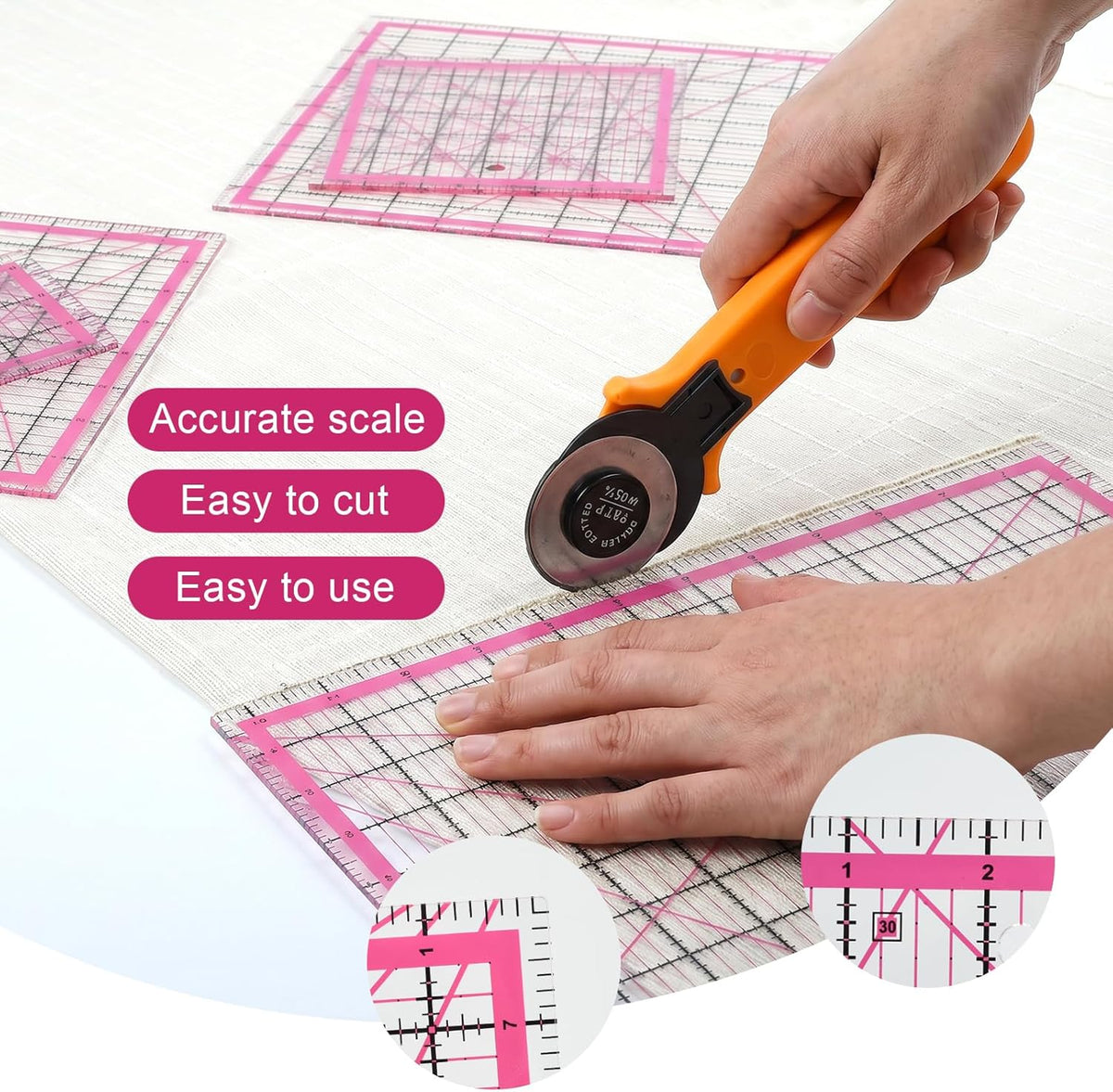 Quilting Rulers,7 Pack Pink Square Acrylic Sewing Ruler Set(2.5",3.5",4.5",6.5",8",10",12.5"),Precision Inch Fabric Cutting Template with 24Pcs Non Slip Grips for Sewing Craft, Patchwork & DIY Crafts