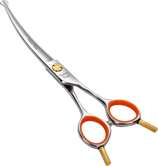 5'' Small Curved Scissors Lightweight Dog Cat Grooming Scissors with Safety Round Tip JP440C Stainless Steel Sharp Blades for Body Facial Nose Ear and Paw Hair Easy Use