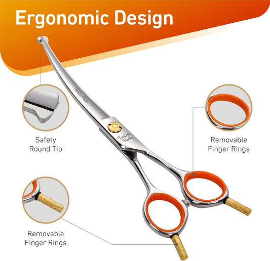 5'' Small Curved Scissors Lightweight Dog Cat Grooming Scissors with Safety Round Tip JP440C Stainless Steel Sharp Blades for Body Facial Nose Ear and Paw Hair Easy Use