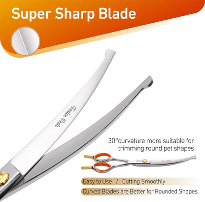 5'' Small Curved Scissors Lightweight Dog Cat Grooming Scissors with Safety Round Tip JP440C Stainless Steel Sharp Blades for Body Facial Nose Ear and Paw Hair Easy Use