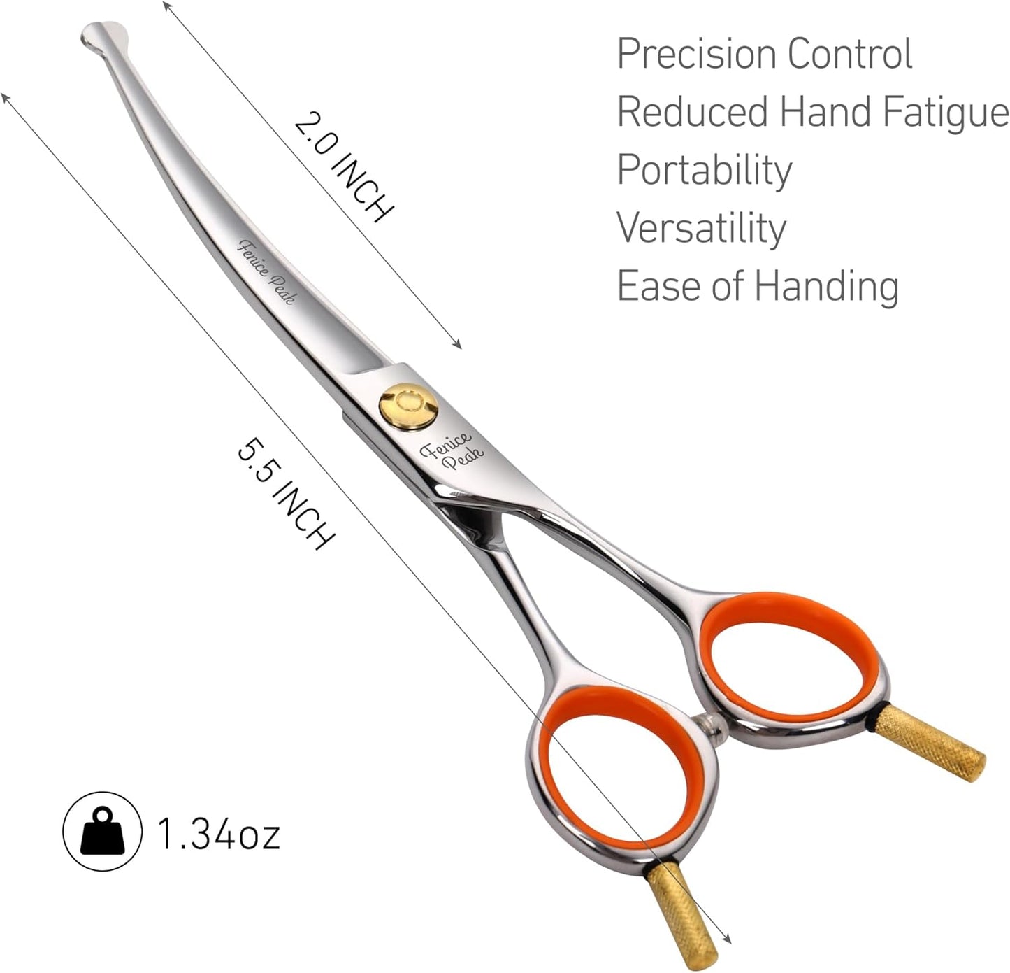 5'' Small Curved Scissors Lightweight Dog Cat Grooming Scissors with Safety Round Tip JP440C Stainless Steel Sharp Blades for Body Facial Nose Ear and Paw Hair Easy Use