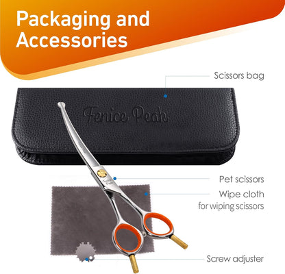 5'' Small Curved Scissors Lightweight Dog Cat Grooming Scissors with Safety Round Tip JP440C Stainless Steel Sharp Blades for Body Facial Nose Ear and Paw Hair Easy Use