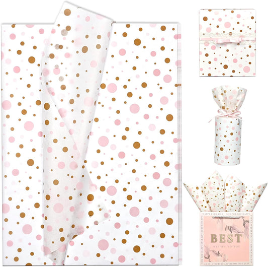 Tissue Paper Gift Wrap, Cute Pink and Brown Polka Dot Tissue Paper for Gift Bags, Pastel Packaging for Girl's Birthday, Baby Shower, Wedding, Mother's Day, Party Decor, DIY Crafts,30 Sheets 20x14inch