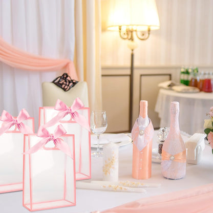 Clear Gift Bags with Handle, 8 PCS PVC Gift Bag with Ribbon Bow for Christmas Easter Wedding Baby Shower Birthday Party(Pink)
