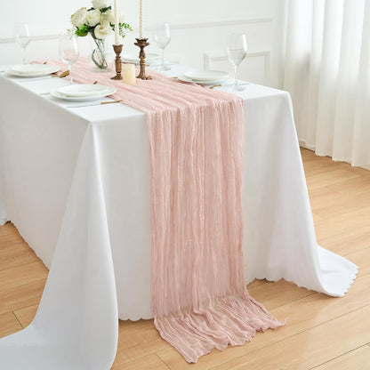 6Pcs Cheesecloth Table Runner 10FT 21.6 x 120 Inch Boho Rustic Gauze Table Runners for Wedding Birthday Baby Shower Summer Garden Party Home Decor(Dusty Pink)