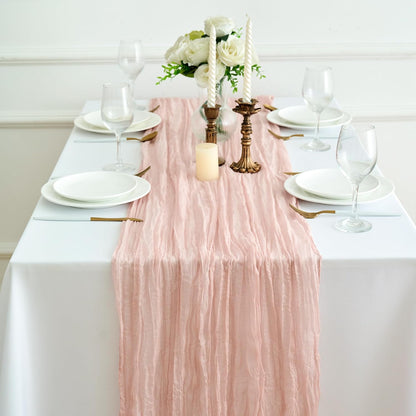 6Pcs Cheesecloth Table Runner 10FT 21.6 x 120 Inch Boho Rustic Gauze Table Runners for Wedding Birthday Baby Shower Summer Garden Party Home Decor(Dusty Pink)