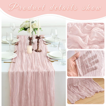 6Pcs Cheesecloth Table Runner 10FT 21.6 x 120 Inch Boho Rustic Gauze Table Runners for Wedding Birthday Baby Shower Summer Garden Party Home Decor(Dusty Pink)