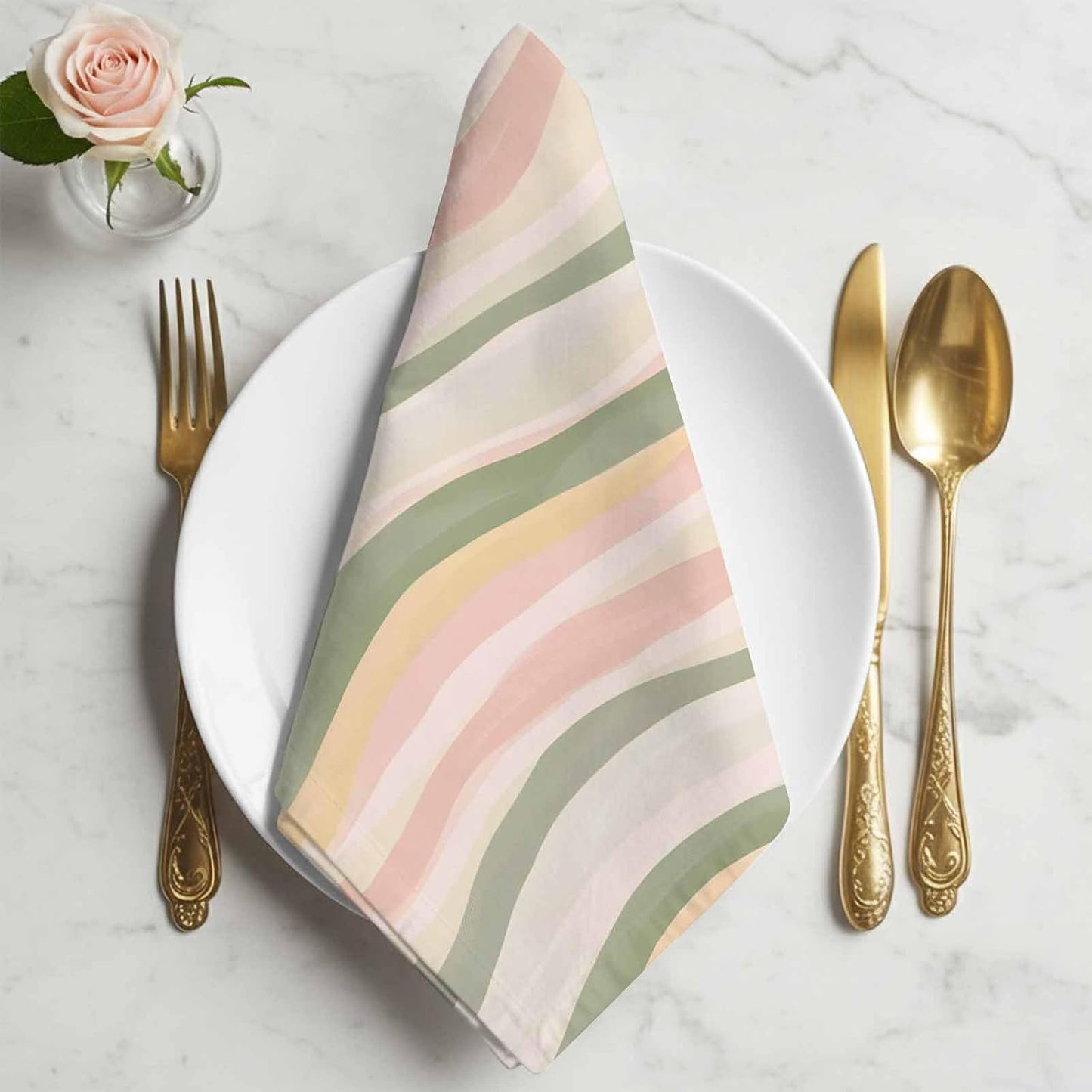 4pcs Cloth Napkins,Light Green Pink Stripes Reusable Dinner Napkin Washable Soft Kitchen Napkins,Low Saturation Colorful Pattern Absorbent Cloth Napkin for Holiday Party Wedding
