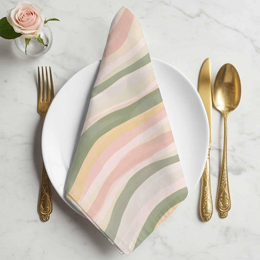 4pcs Cloth Napkins,Light Green Pink Stripes Reusable Dinner Napkin Washable Soft Kitchen Napkins,Low Saturation Colorful Pattern Absorbent Cloth Napkin for Holiday Party Wedding