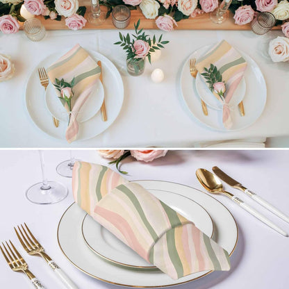 4pcs Cloth Napkins,Light Green Pink Stripes Reusable Dinner Napkin Washable Soft Kitchen Napkins,Low Saturation Colorful Pattern Absorbent Cloth Napkin for Holiday Party Wedding