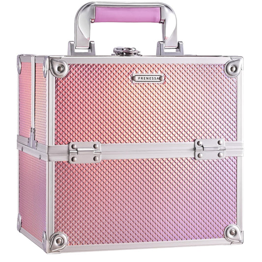Makeup Case Makeup Box Cosmetic Organizer Case Portable Make Up Artist Travel Case Storage Box 4 Trays with Dividers Lockable Hard Train Case Nail Tech Supply Storage Mermaid Pink