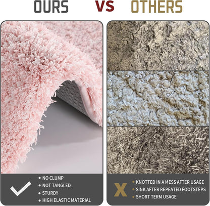 Toilet Rugs U Shaped Washable 24X20, Ultra Soft and Water Absorbent Bath Mats, Non Slip Fluffy Shaggy Luxury Microfiber Contour Bath Rugs for Toilet, Dry Quick, Light Pink and White