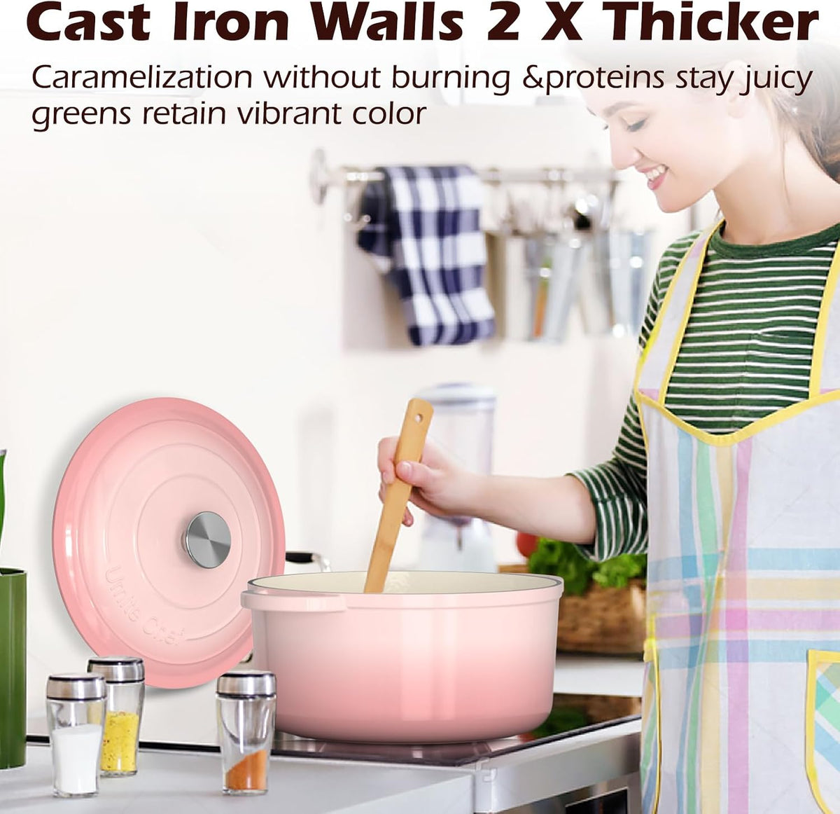 5QT Enameled Cast Iron Dutch Oven Pot with Lid, Heavy-Duty Cookware for Bread Baking, Braising, Stews, Roasting, Wedding Registry Ideas & Gifts (Pink)