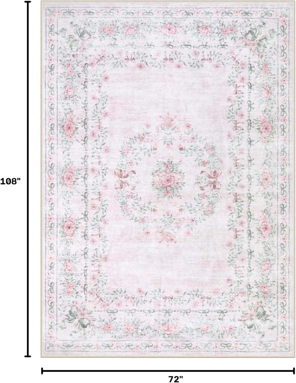 Floral Bow Rug for Girls Bedroom, Pink Area Rug 6x9 for Room Decor, Washable Ultra-Thin Non Slip Soft Boho Aesthetic Carpet for Baby Nursery Kids Room Living Room, Light Pink