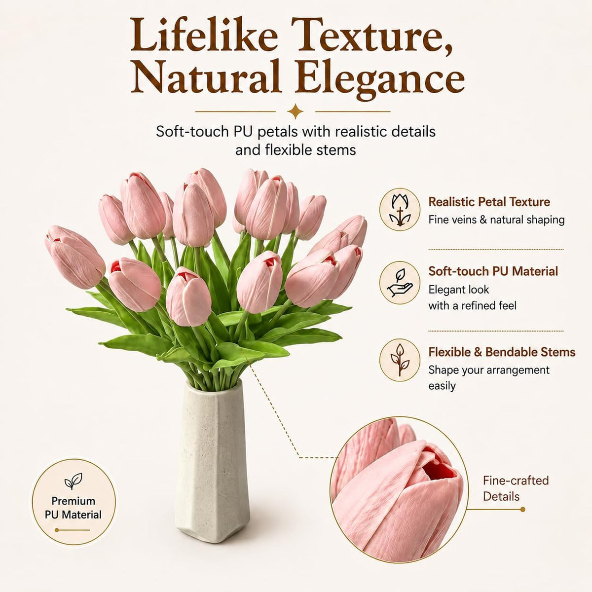 20pcs Artificial Dusty Pink Tulips