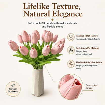20pcs Artificial Dusty Pink Tulips