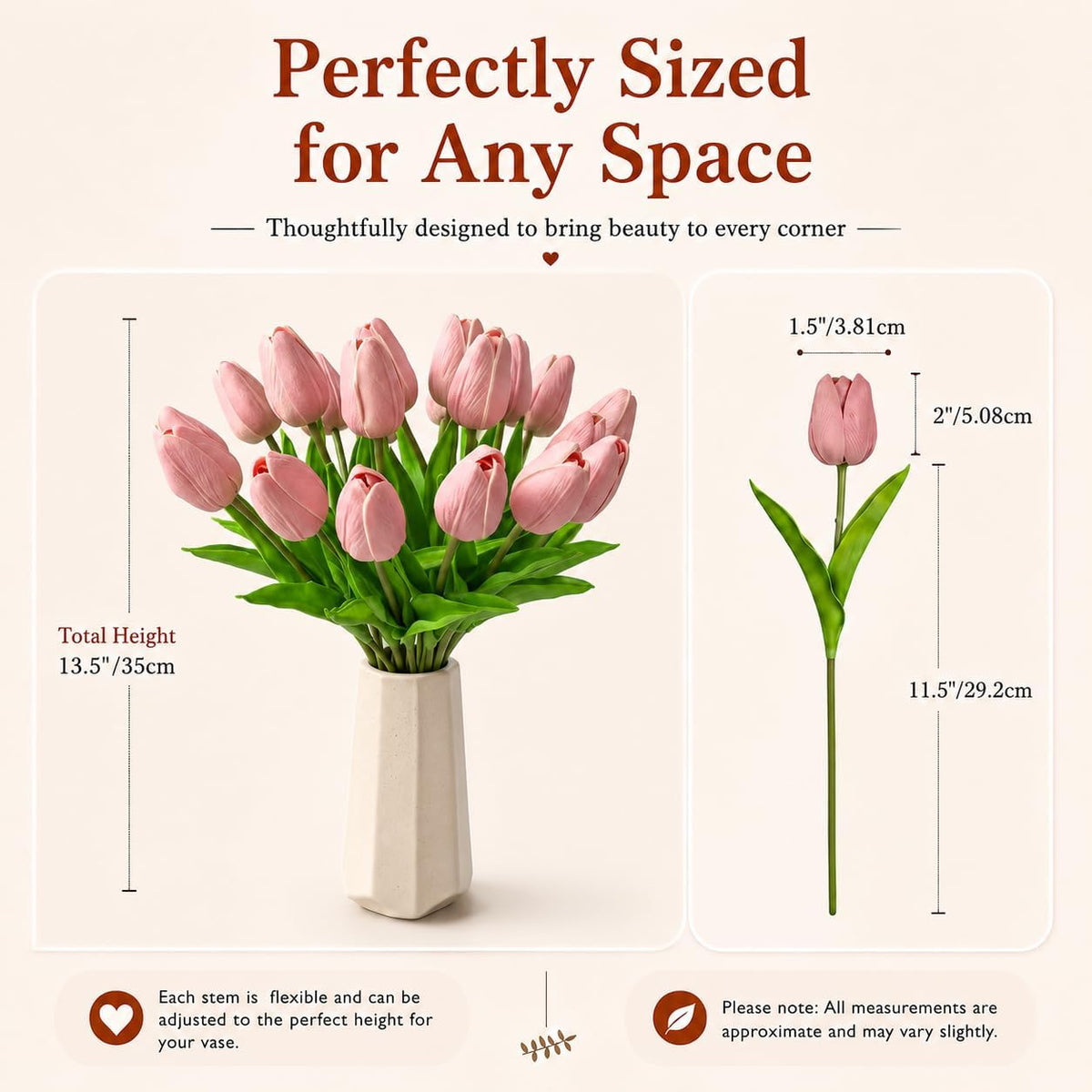 20pcs Artificial Dusty Pink Tulips