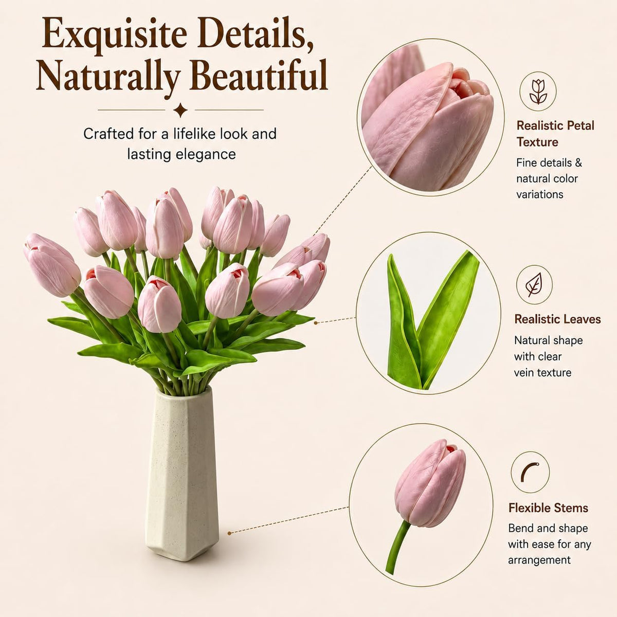 20pcs Artificial Dusty Pink Tulips