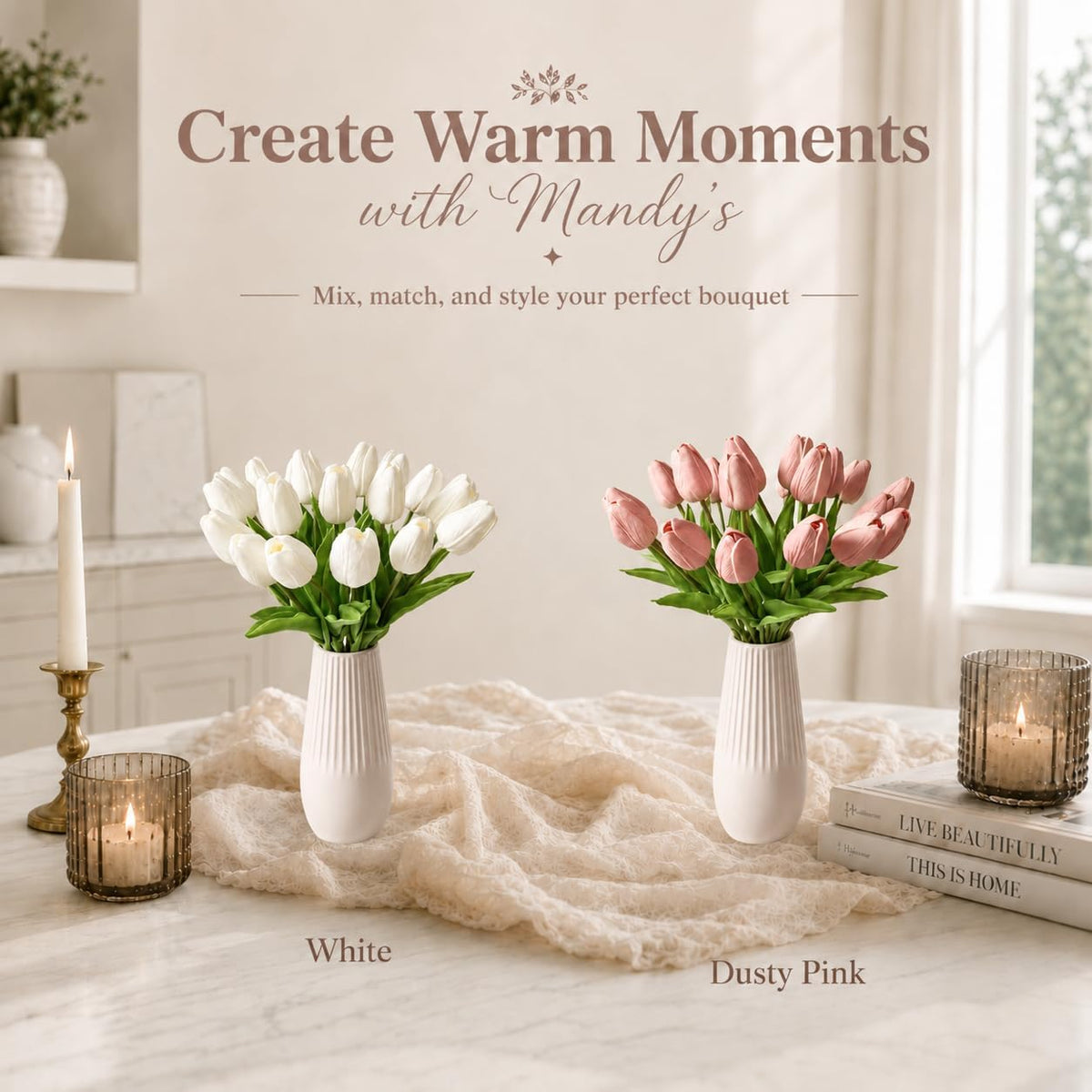 20pcs Artificial Dusty Pink Tulips