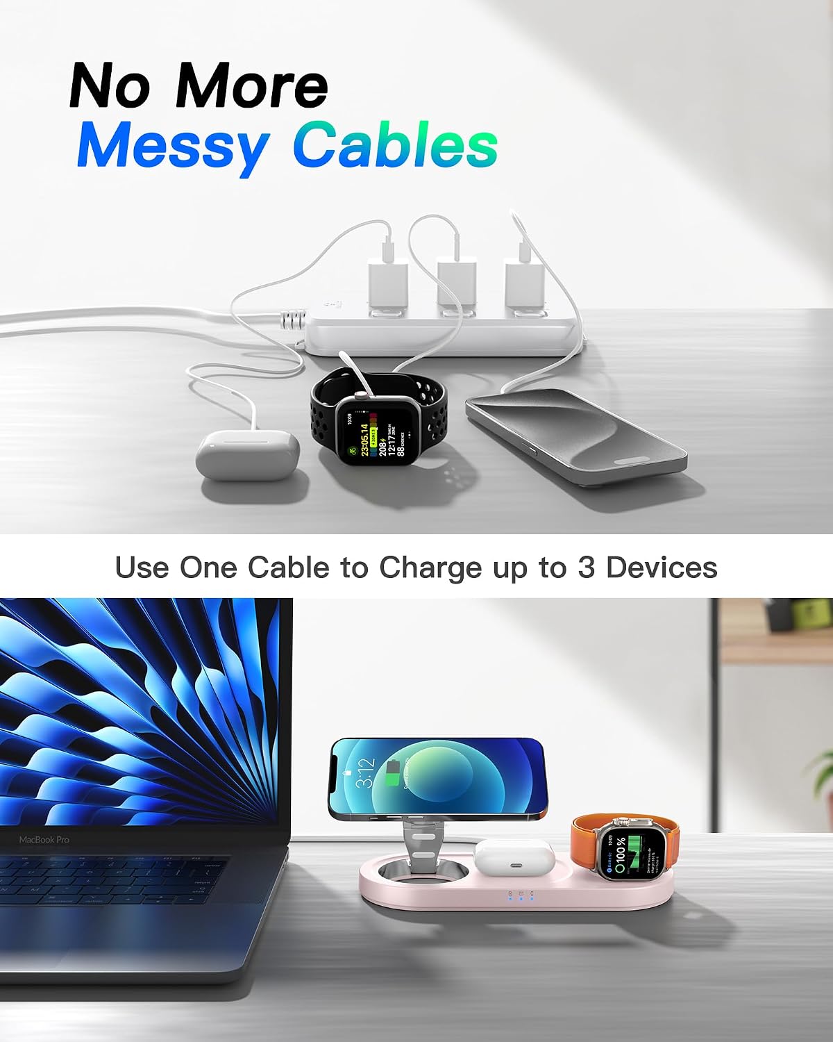 Foldable 3 in 1 Wireless Charging Station for Apple Mag-Safe Charger Stand