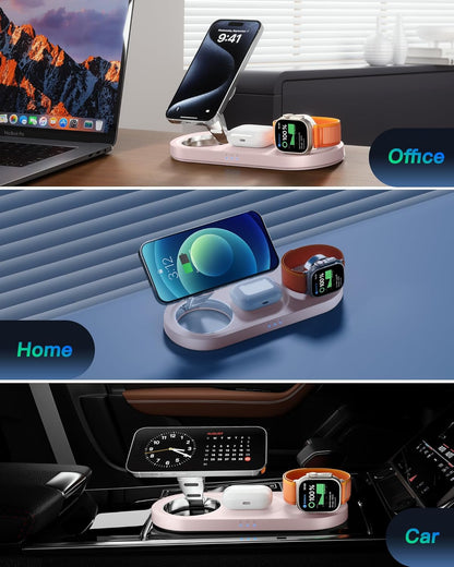 Foldable 3 in 1 Wireless Charging Station for Apple Mag-Safe Charger Stand