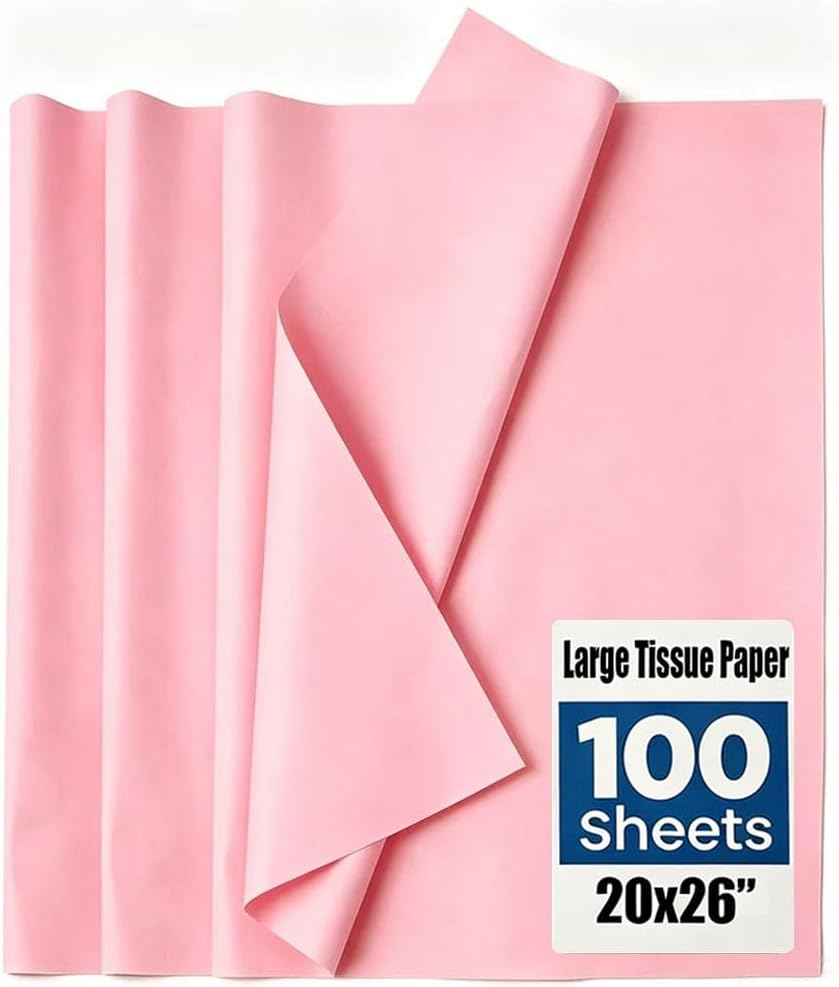 Pink Large Tissue Paper Bulk for Gift Bags, 100 Sheets, 20x26 Inches, Gift Wrapping Packaging Floral Filler for Birthday Wedding Crafts (Pink)