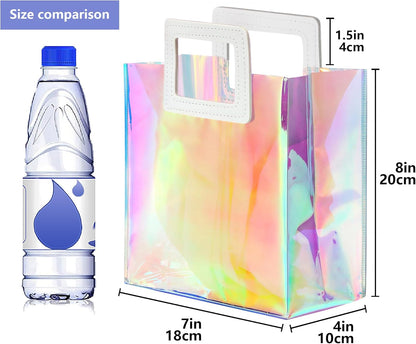 1 Pack Holographic Gift Bags with Handles & 2 Tissue Paper Sheets – Iridescent Transparent Reusable Bags for Women, Girls, Birthdays, Weddings，Pink Gift Bag