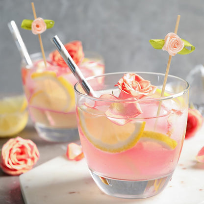 Pink Rose Flower Bamboo Cocktail Picks, Decorative Toothpicks
