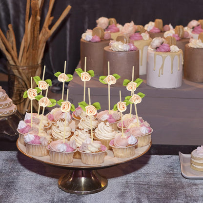 Pink Rose Flower Bamboo Cocktail Picks, Decorative Toothpicks