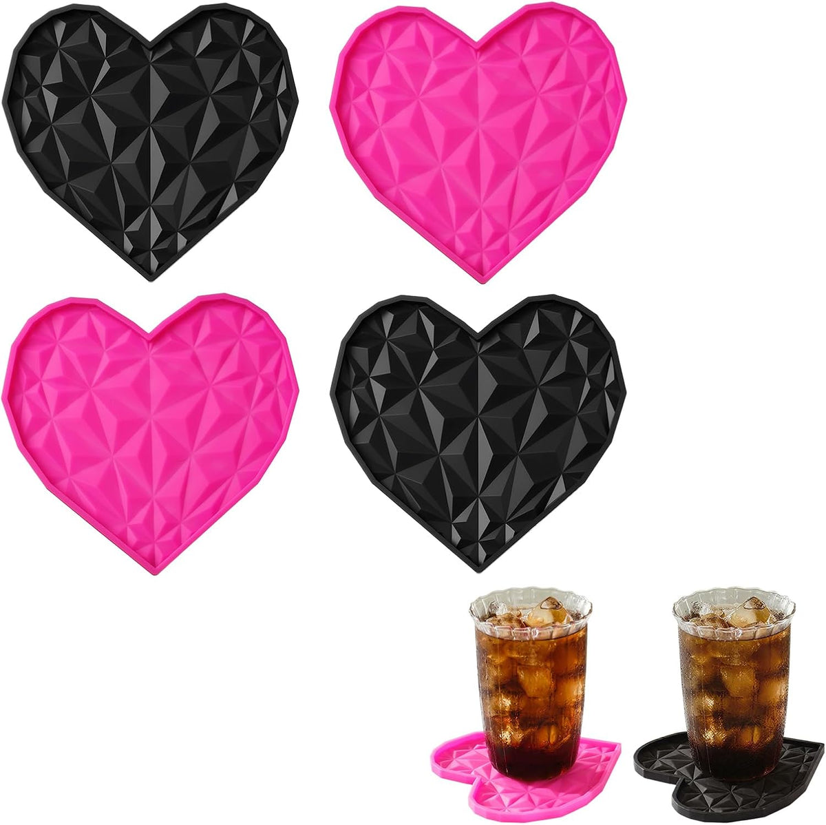 Silicone Drink Coasters Set – 4.7" Heart-Shaped, Colorful Non-Slip Coasters for Drinks, Coffee Table, Outdoor Use