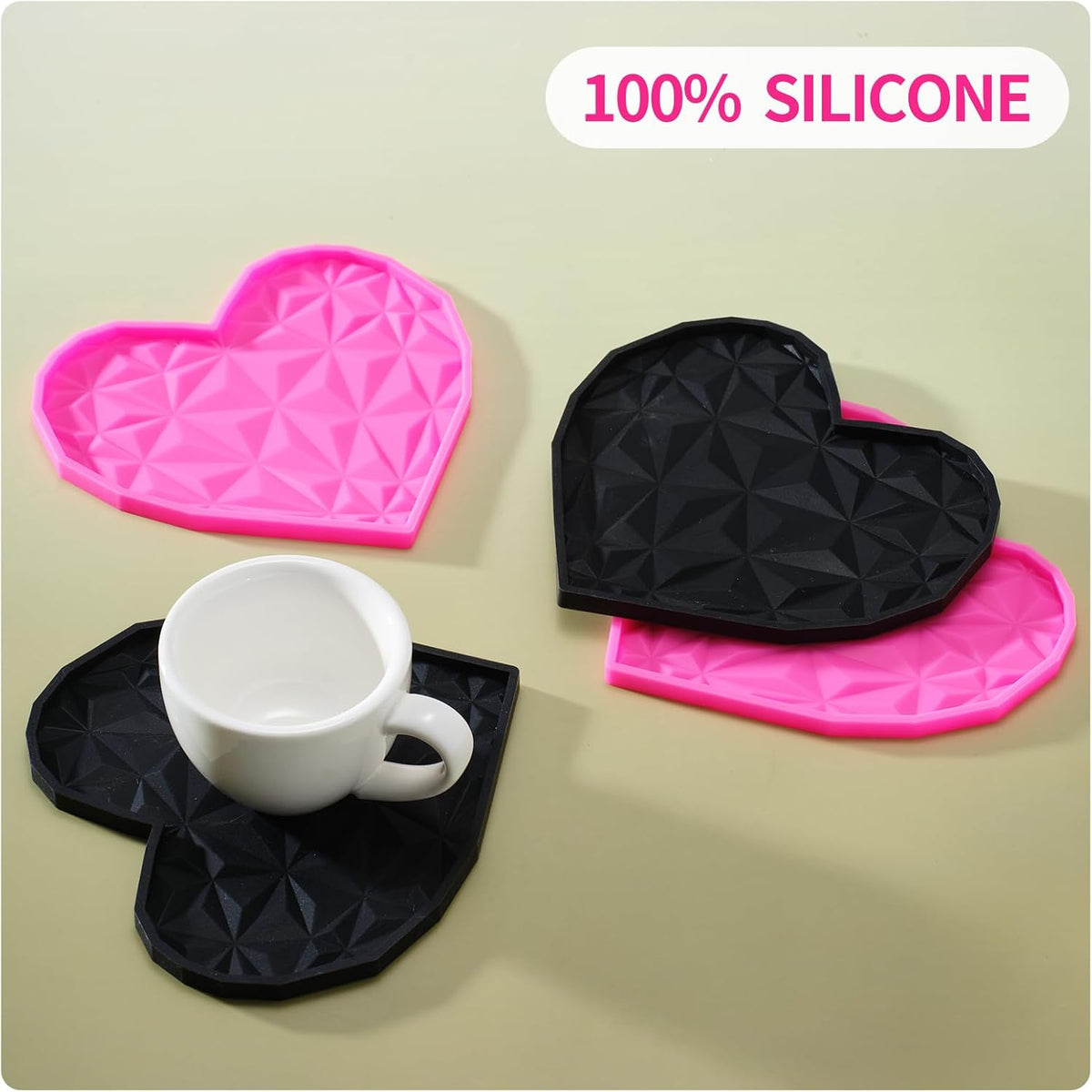 Silicone Drink Coasters Set – 4.7" Heart-Shaped, Colorful Non-Slip Coasters for Drinks, Coffee Table, Outdoor Use