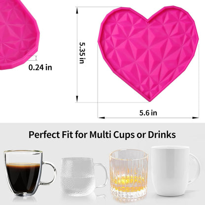 Silicone Drink Coasters Set – 4.7" Heart-Shaped, Colorful Non-Slip Coasters for Drinks, Coffee Table, Outdoor Use